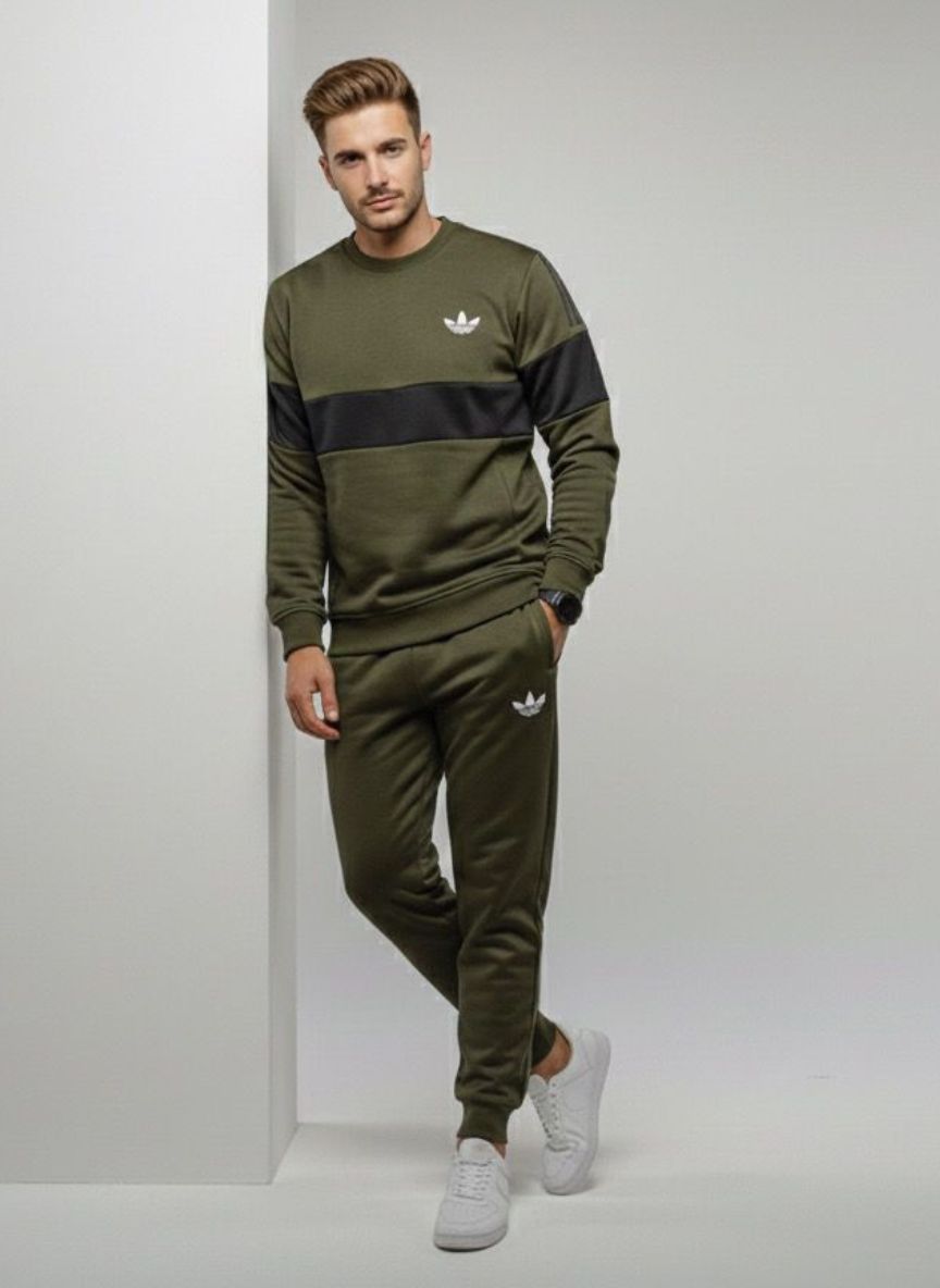Urban Block Crew Tracksuit – Olive Green