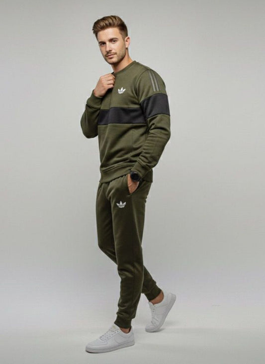 Urban Block Crew Tracksuit – Olive Green