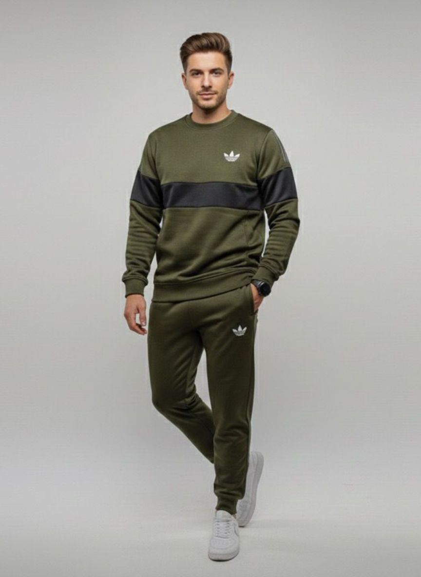 Urban Block Crew Tracksuit – Olive Green