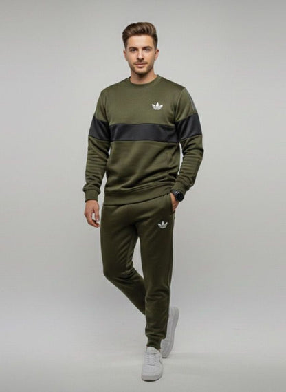 Urban Block Crew Tracksuit – Olive Green