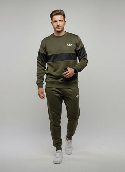Urban Block Crew Tracksuit – Olive Green