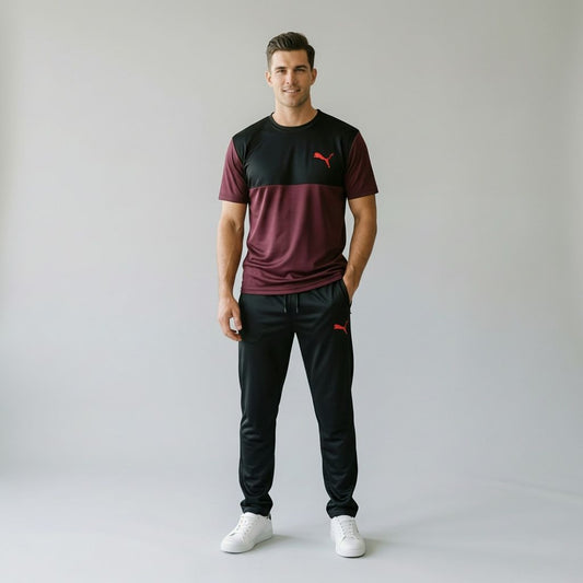 Crimson Edge Pro Tracksuit – Maroon/Black (Side)