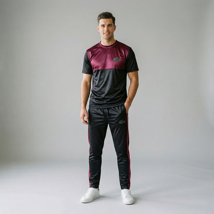 Crimson Edge Elite Tracksuit – Maroon/Black (Front)