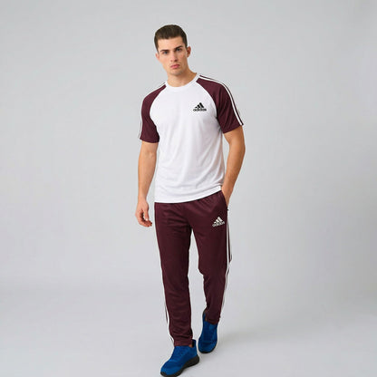 Three-Stripe Legend Tracksuit – White/Maroon