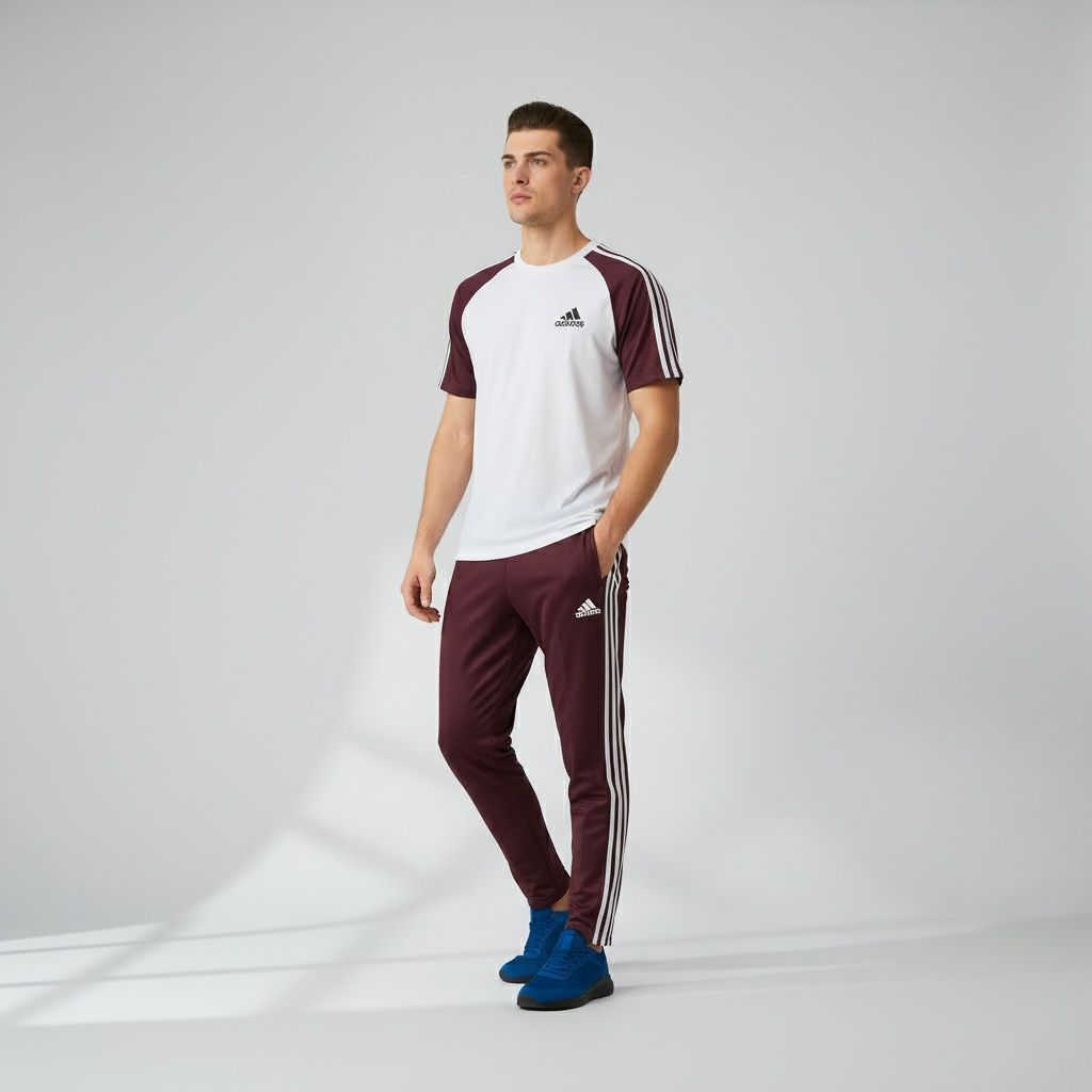 Three-Stripe Legend Tracksuit – White/Maroon