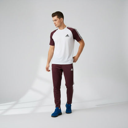 Three-Stripe Legend Tracksuit – White/Maroon
