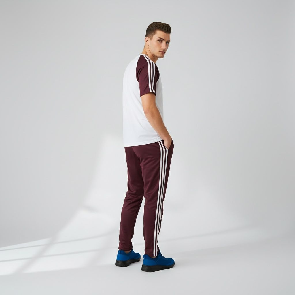 Three-Stripe Legend Tracksuit – White/Maroon