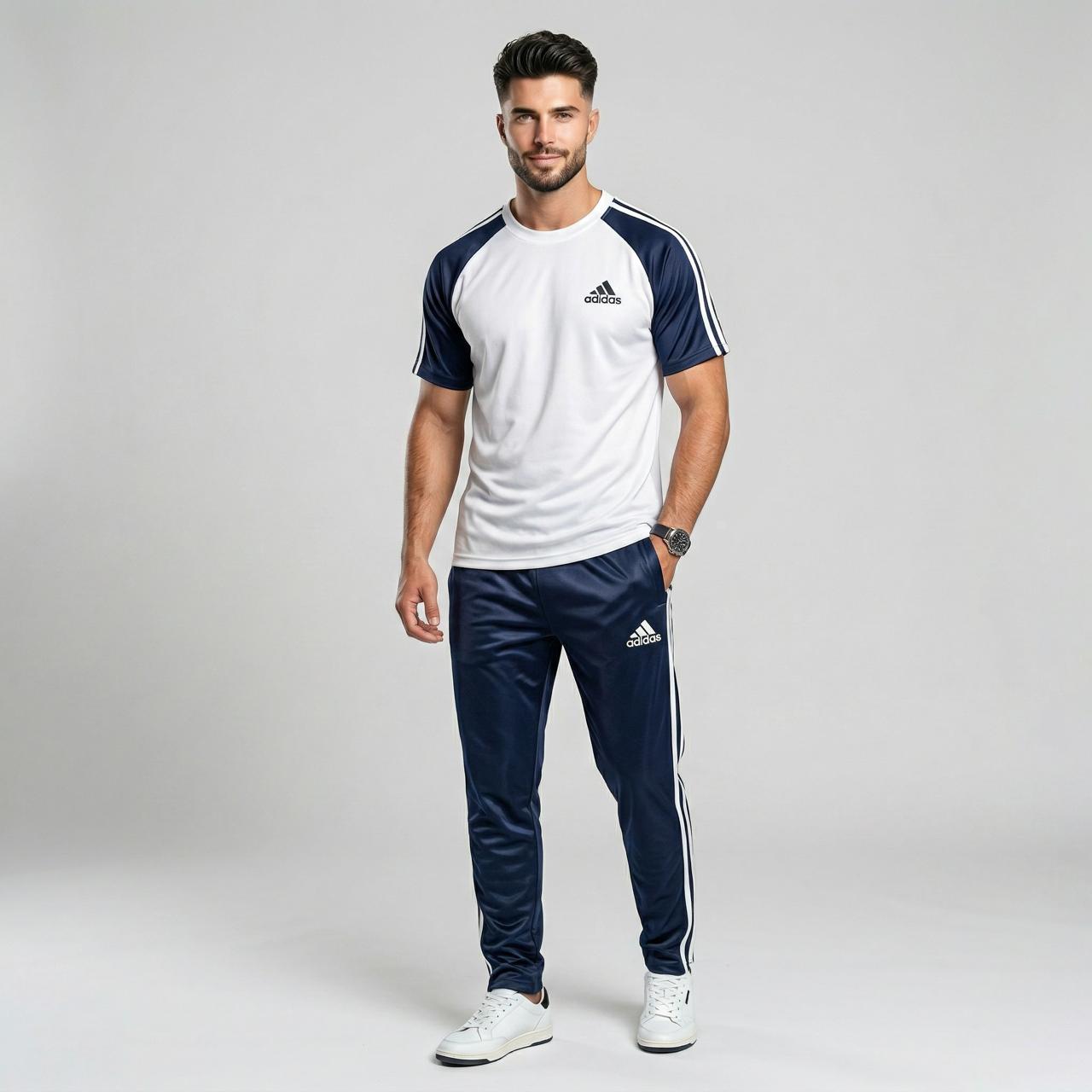 Three-Stripe Legend Tracksuit – White/Navy
