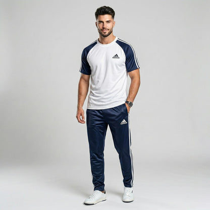 Three-Stripe Legend Tracksuit – White/Navy