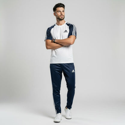 Three-Stripe Legend Tracksuit – White/Navy
