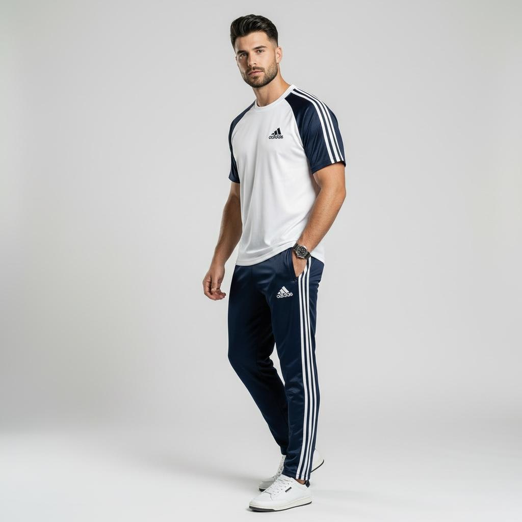 Three-Stripe Legend Tracksuit – White/Navy