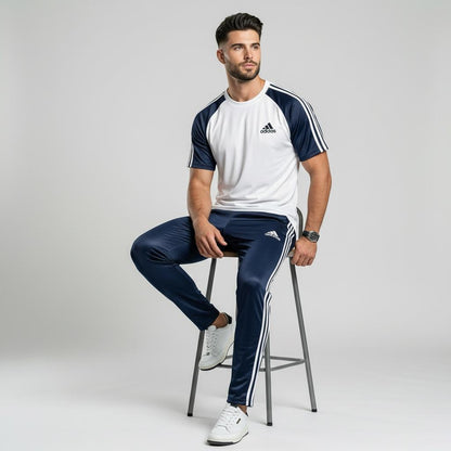 Three-Stripe Legend Tracksuit – White/Navy