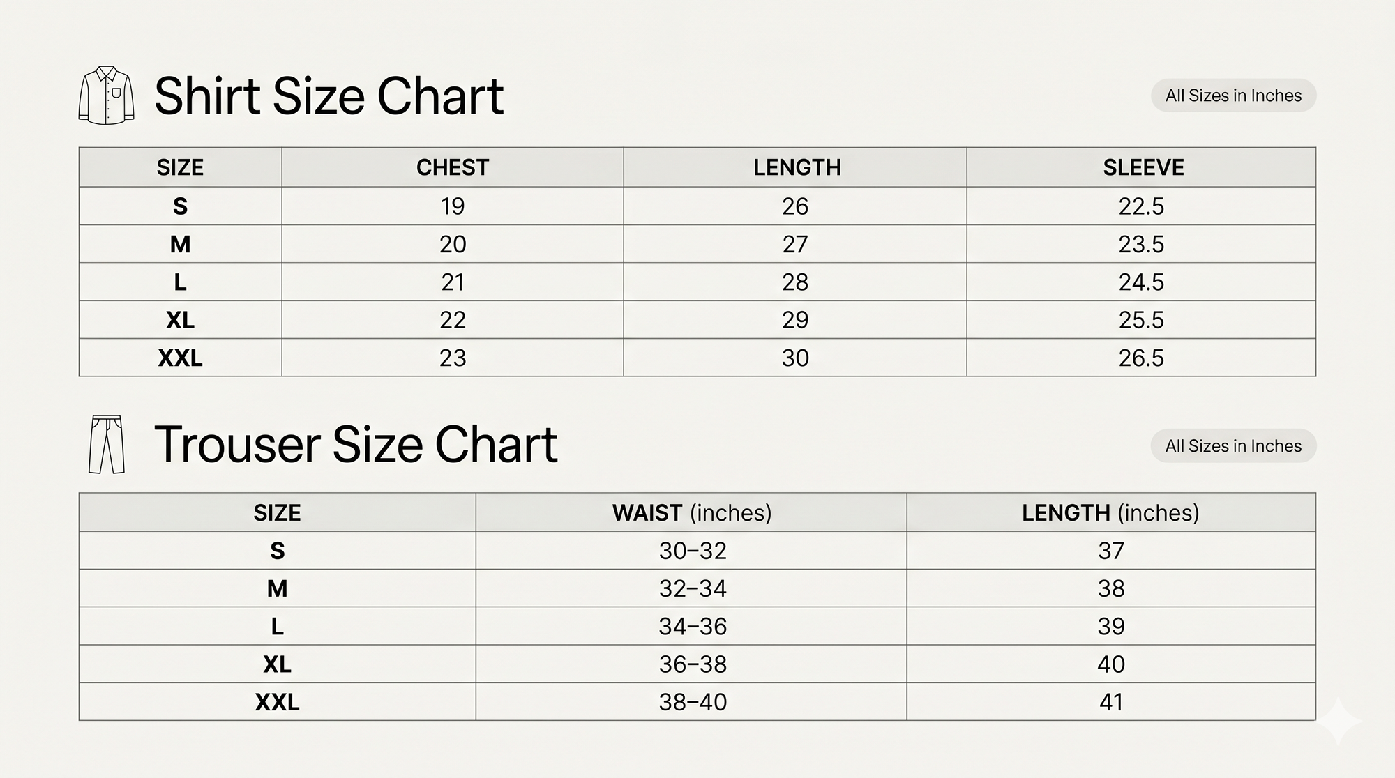 Size Chart Desktop