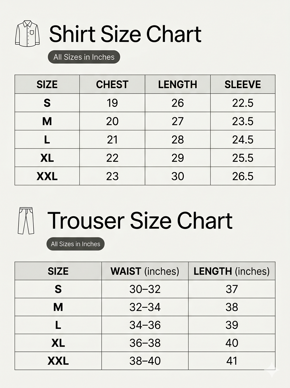 Size Chart Mobile